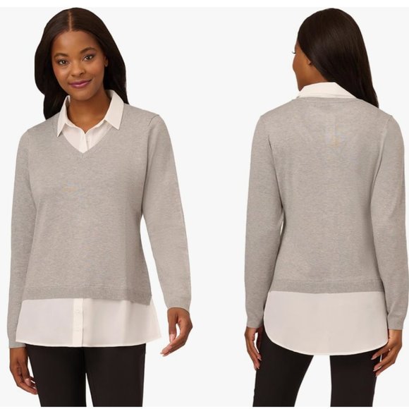 Adrianna Papell Button Front Sweater/shirt combo szM - Picture 16 of 16